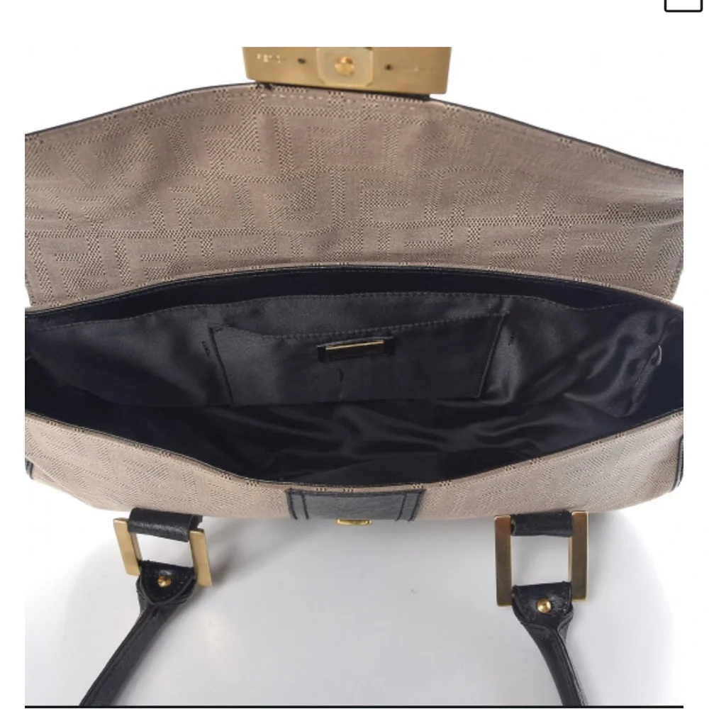 Fendi Elegant Black and Tan Selleria Canvas & Leather Shoulder Bag - Picture 5 of 7